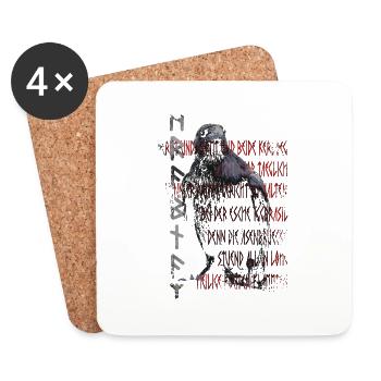 Runes de corbeau de Hrabnaz Hugin Munin Odin Thor Viking - Dessous de verre (lot de 4) - blanc - Devant