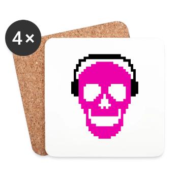 Pixel Schädel Skull Totenkopf mit Kopfhörern - Untersetzer (4er-Set) - Weiß - Vorne
