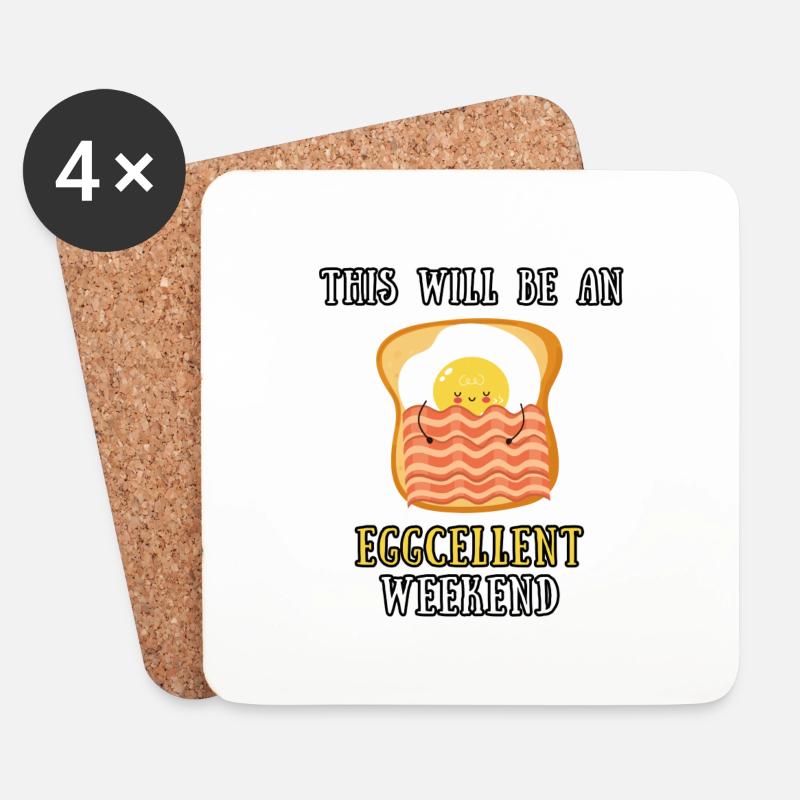 Wochenende Spruch Spiegelei Ei Bacon Toast Weekend - Untersetzer (4er-Set) - Weiß