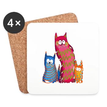 Chats drôles - Dessous de verre (lot de 4) - blanc - Devant