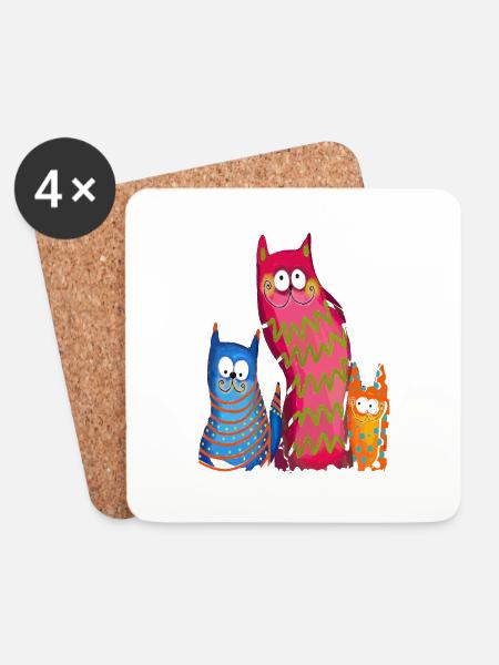 Witzige Katzen - Untersetzer (4er-Set) - Weiß