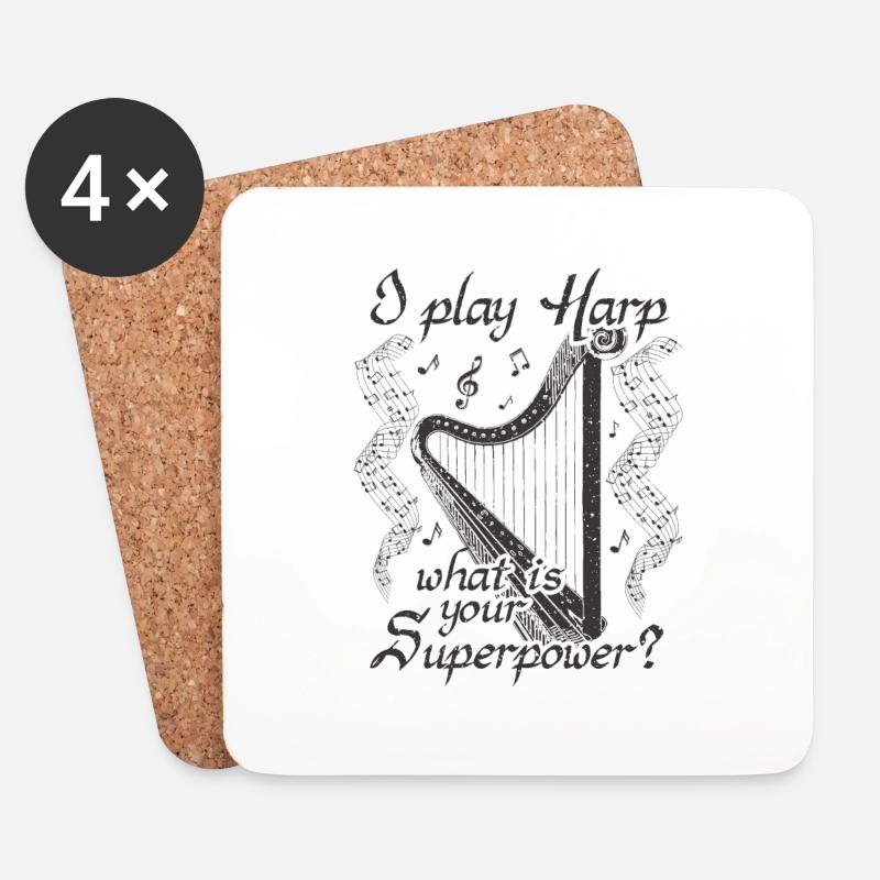 Harfe Harfenspielerin Harfenspieler Geschenk - Untersetzer (4er-Set) - Weiß