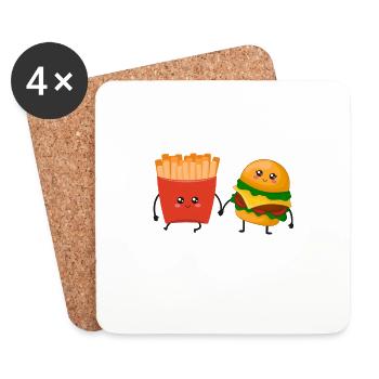 Couple Frites Cadeau Burger Frites Mignon Marrant - Dessous de verre (lot de 4) - blanc - Devant