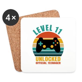 level 11 unlocked gamer kids birthday shirt - Coasters (set of 4) - white - Front