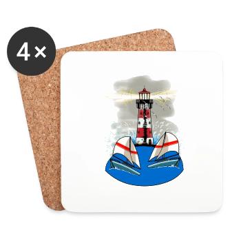 Lighthouse Nautical Sailor Maritim Ahoi Ships - Coasters (set of 4) - white - Front
