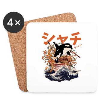 The Great Killer Whale Ramen (Japanese Text) - Coasters (set of 4) - white - Front