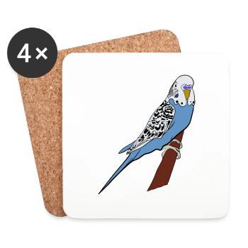 Perruche bleu oiseau oiseau de compagnie idée cadeau - Dessous de verre (lot de 4) - blanc - Devant