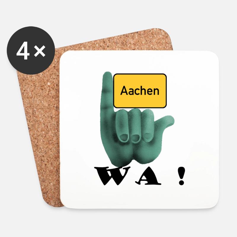 Aachen, wa ! - Ortsschild Aachen mit Klenkes - Untersetzer (4er-Set) - Weiß