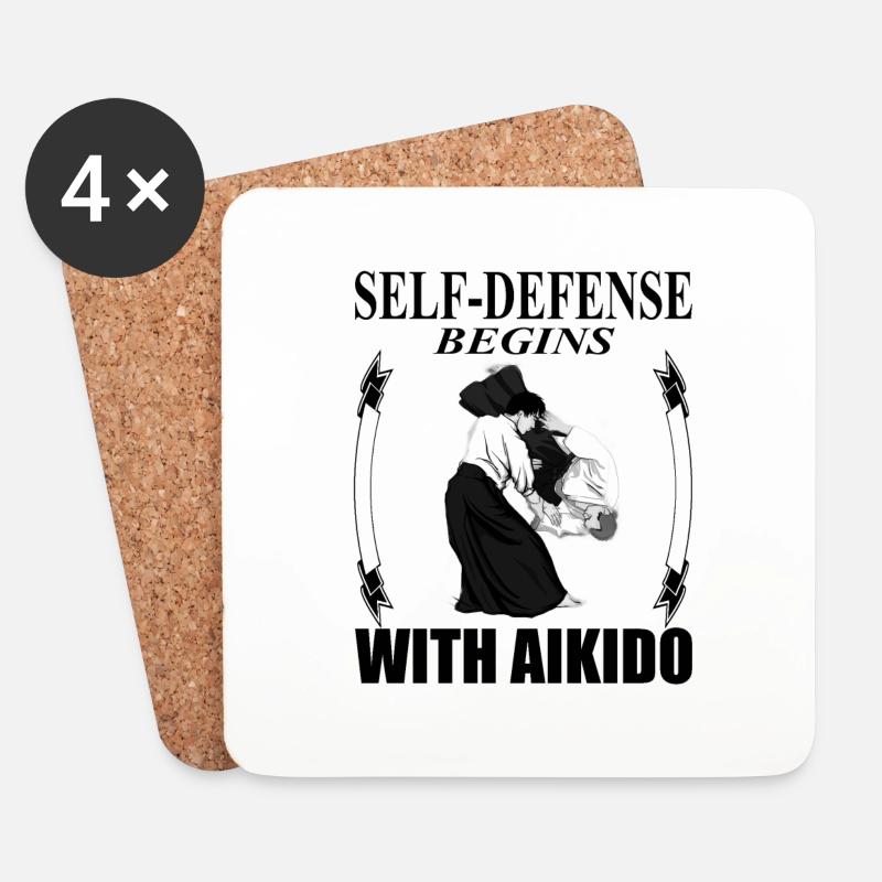 Aikido trainieren Aikido-Trainer Sprüche Geschenk - Untersetzer (4er-Set) - Weiß