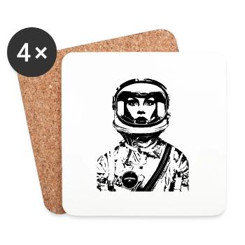 ASTRONAUTIN ASTRONAUT FRAU FRAUENPOWER STENCIL - Untersetzer (4er-Set) - Weiß - Vorne