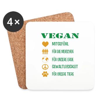 VEGAN Mitgefühl Veganer für Erde und Tiere - Untersetzer (4er-Set) - Weiß - Vorne
