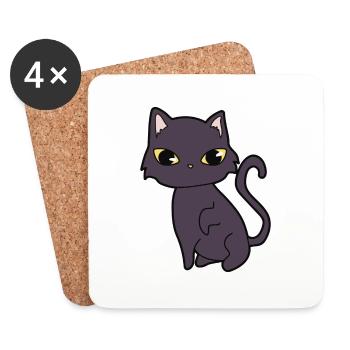 Schwarze Katze - Untersetzer (4er-Set) - Weiß - Vorne