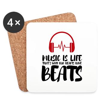 La musique, c’est la vie et c’est pourquoi la vie bat - Dessous de verre (lot de 4) - blanc - Devant