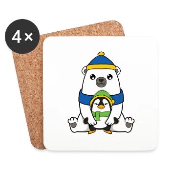 Ours polaire avec pingouin - Dessous de verre (lot de 4) - blanc - Devant
