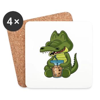 Bubble Tea Kawaii Crocodile I Boba Tea Otaku - Dessous de verre (lot de 4) - blanc - Devant