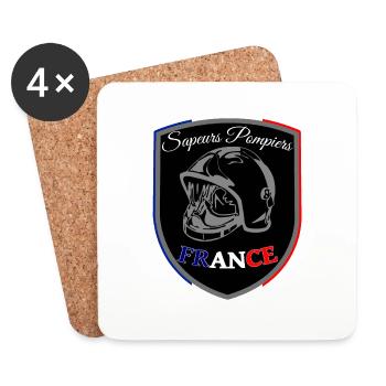 Firefighter blue white red France pennant BLACK - Coasters (set of 4) - white - Front