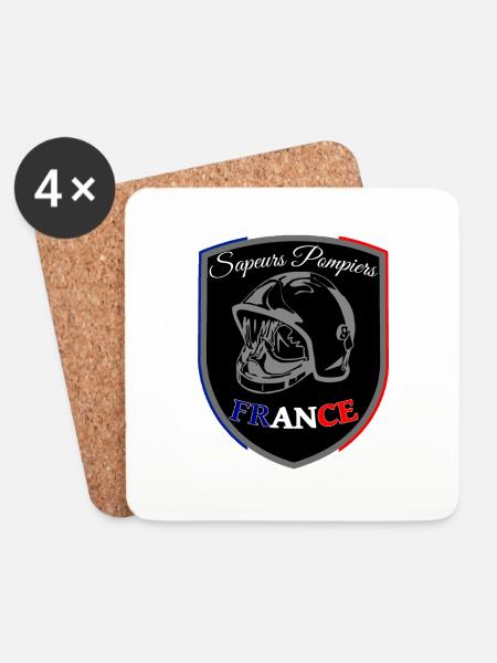 Firefighter blue white red France pennant BLACK - Coasters (set of 4) - white