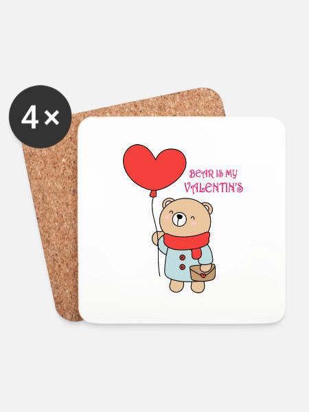 Bear is my valentin's ,valentin's day - Coasters (set of 4) - white