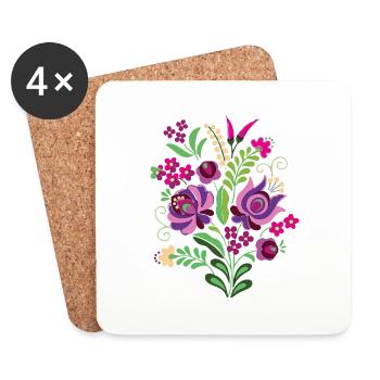 ungarische blumen,blumenherz,Herz,ornamente,blumen - Untersetzer (4er-Set) - Weiß - Vorne