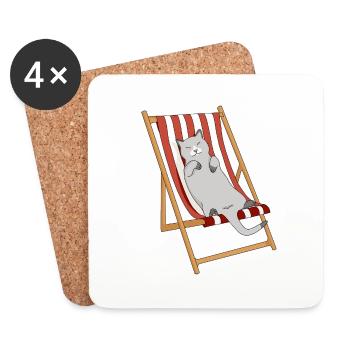 Lazy cat in beach chair - Coasters (set of 4) - white - Front