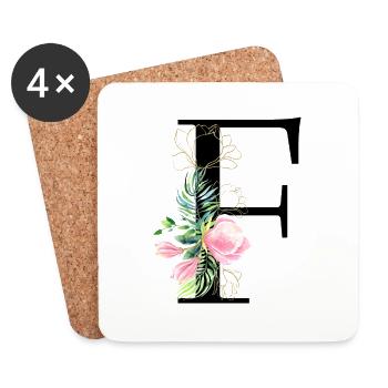 Lettre F Aquarelle de Monogramme Floral - Dessous de verre (lot de 4) - blanc - Devant