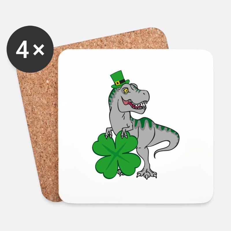 St. Patricks Day T-Rex mit Kleeblatt und Hut - Untersetzer (4er-Set) - Weiß