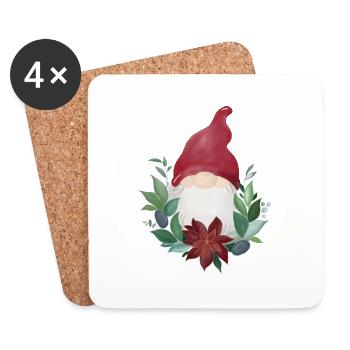 Gnom - Weihnachtsgnom - Untersetzer (4er-Set) - Weiß - Vorne