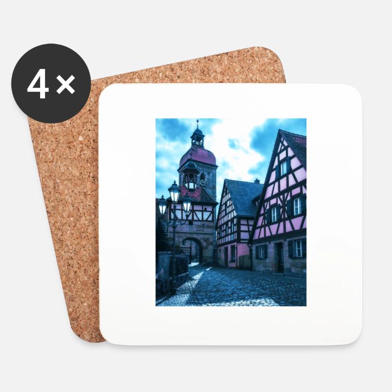 Mittelalter Stadt - Untersetzer (4er-Set) - Weiß