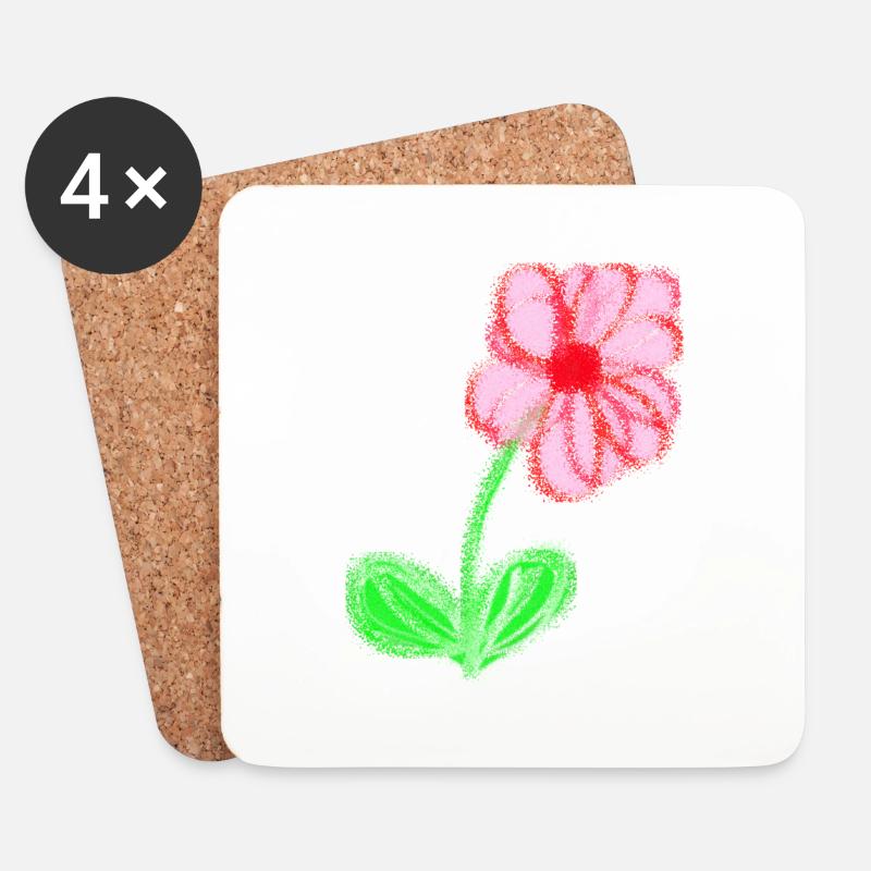 Rotes Blümchen handgemalt abstrakt Blume Pixel - Untersetzer (4er-Set) - Weiß