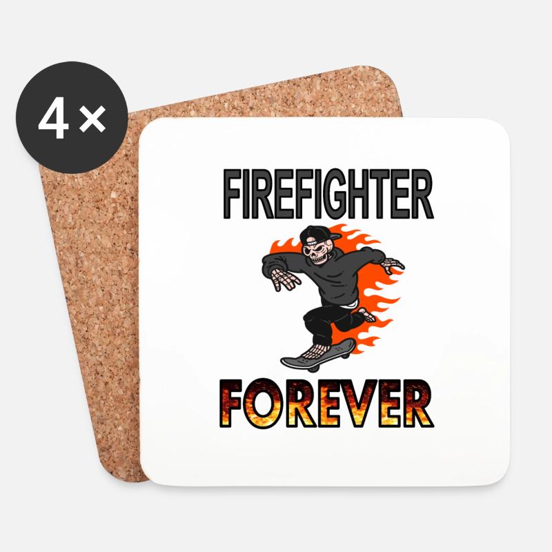 Pompier Pompier Pompier Pompier Pompier Idée cadeau - Dessous de verre (lot de 4) - blanc
