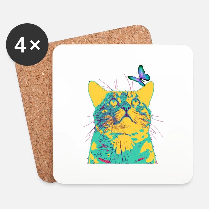 butterfly loves the cat - Untersetzer (4er-Set) - Weiß