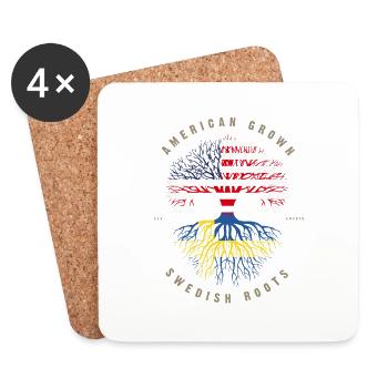 Racines suédoises cultivées aux États-Unis Drapeau de la Suède - Dessous de verre (lot de 4) - blanc - Devant