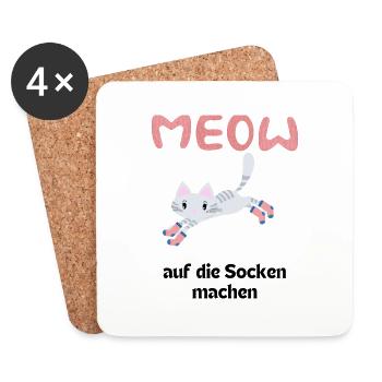 Meow Katze macht sich auf die Socken Miezekatze - Untersetzer (4er-Set) - Weiß - Vorne