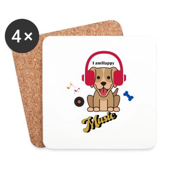 Hund und Musik - Untersetzer (4er-Set) - Weiß - Vorne