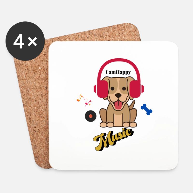 Hund und Musik - Untersetzer (4er-Set) - Weiß