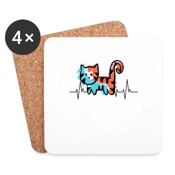 Chat Chat Ami Animal De compagnie Chat Visage Cadeau - Dessous de verre (lot de 4) - blanc - Devant