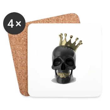Black Skull With Gold Teeth And Crown 3D - Coasters (set of 4) - white - Front