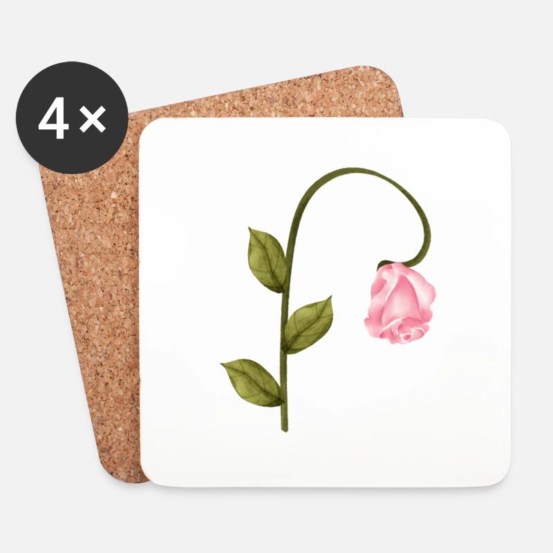 Rosa Rose - Untersetzer (4er-Set) - Weiß