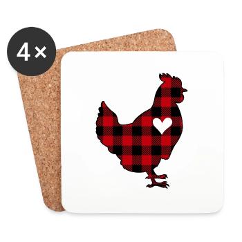 Buffalo Plaid Chicken - Coasters (set of 4) - white - Front