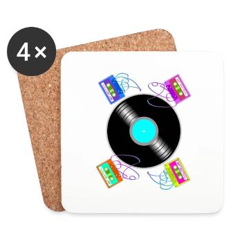 Vintage-Begegnungen zwischen Vinyl und Kassetten - Untersetzer (4er-Set) - Weiß - Vorne