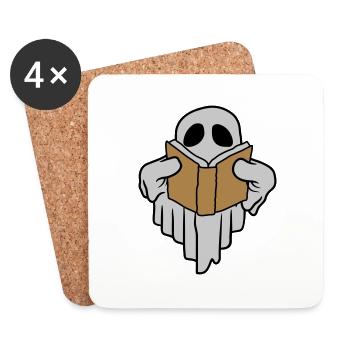 Book-reading funny ghost - Coasters (set of 4) - white - Front
