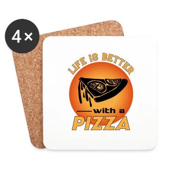 Pizza Piza essen Life is better - Untersetzer (4er-Set) - Weiß - Vorne