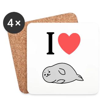 I love Robben / Seehunde / Seals - Untersetzer (4er-Set) - Weiß - Vorne