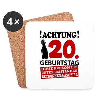 20 Geburtstag Besoffen Alkohol Jahre - Untersetzer (4er-Set) - Weiß - Vorne