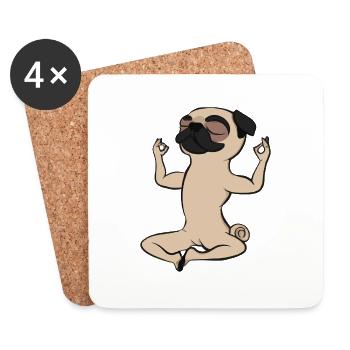 Mops Hund macht Yoga Yogaliebhaber Geschenkidee - Untersetzer (4er-Set) - Weiß - Vorne