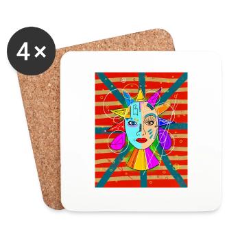 Portrait Frau Zeichnung - Untersetzer (4er-Set) - Weiß - Vorne