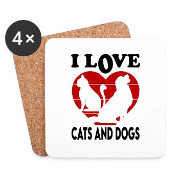 I Love Dogs and Cats Ich liebe Katzen und Hunde - Untersetzer (4er-Set) - Weiß - Vorne