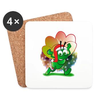 Fourmi verte avec le chapeau du Père Noël portant une fleur - Dessous de verre (lot de 4) - blanc - Devant