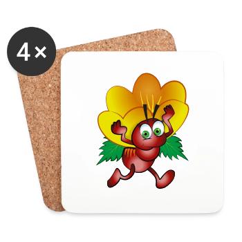Red ant carrying a yellow flower - Coasters (set of 4) - white - Front
