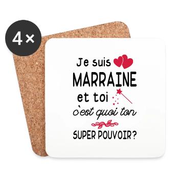 je suis marraine / cadeau humour marraine - Dessous de verre (lot de 4) - blanc - Devant